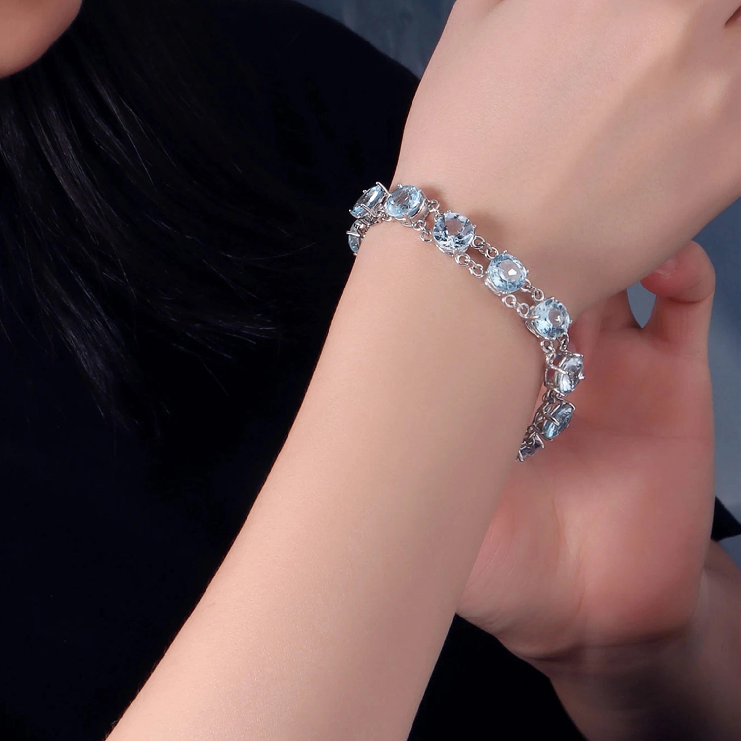Sky Blue Topaz Geometric Silver Bracelet