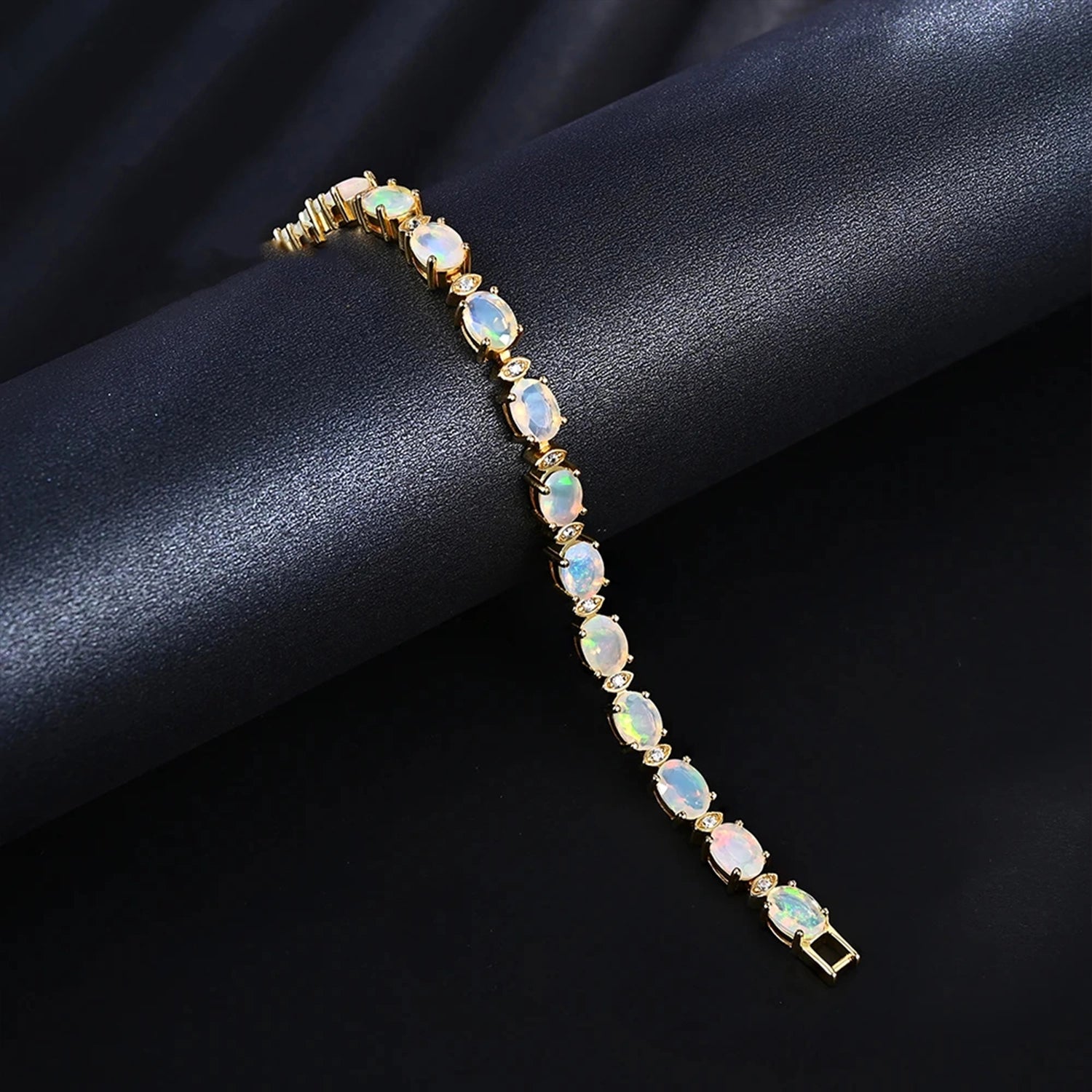 Natural Opal Oval Cuff Bracelet