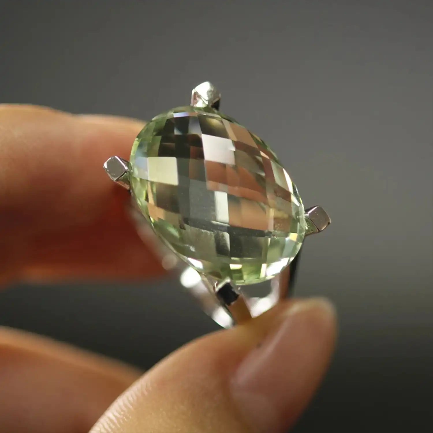 Natural Green Amethyst Sterling Silver Ring