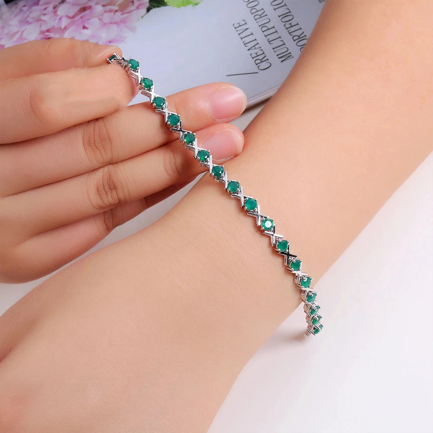 Green Agate Heart Design Bracelet