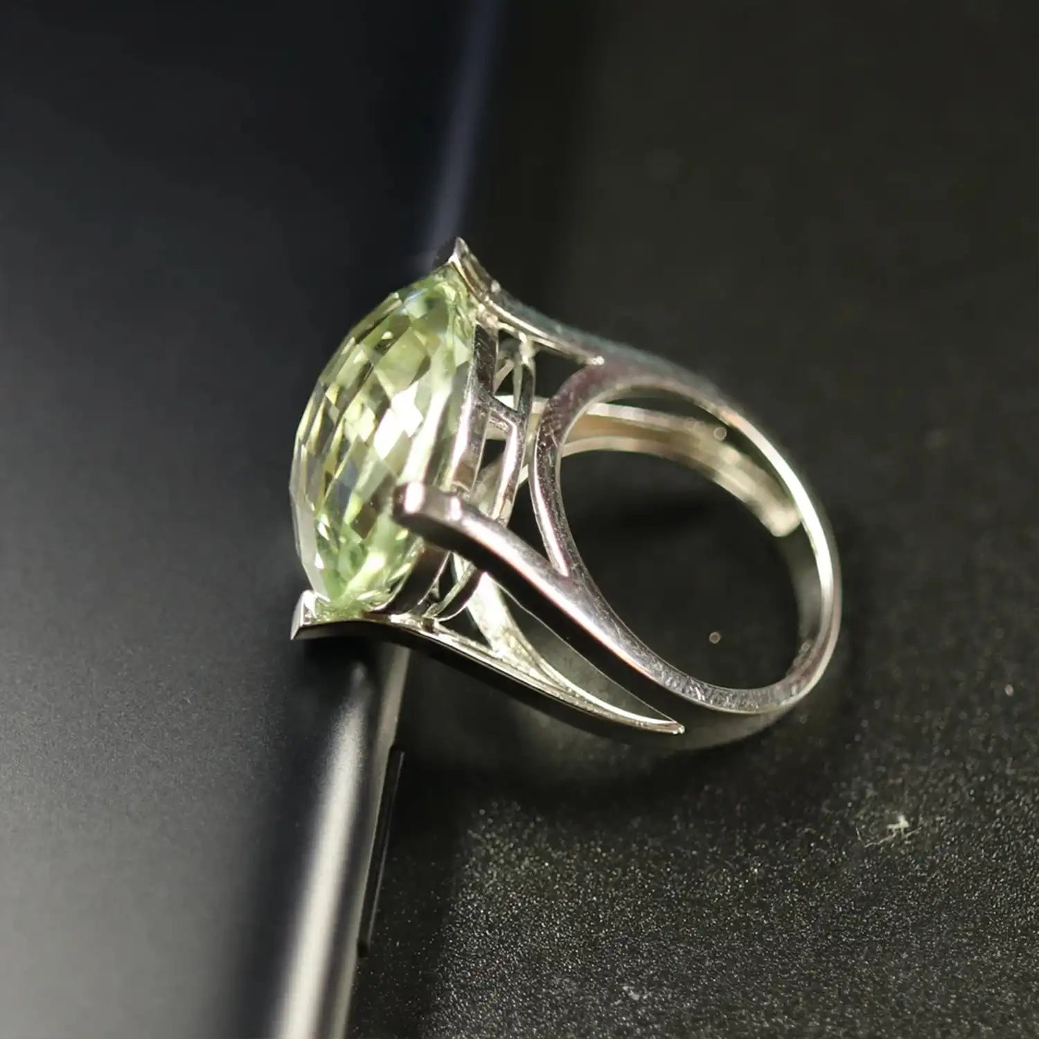 Natural Green Amethyst Sterling Silver Ring