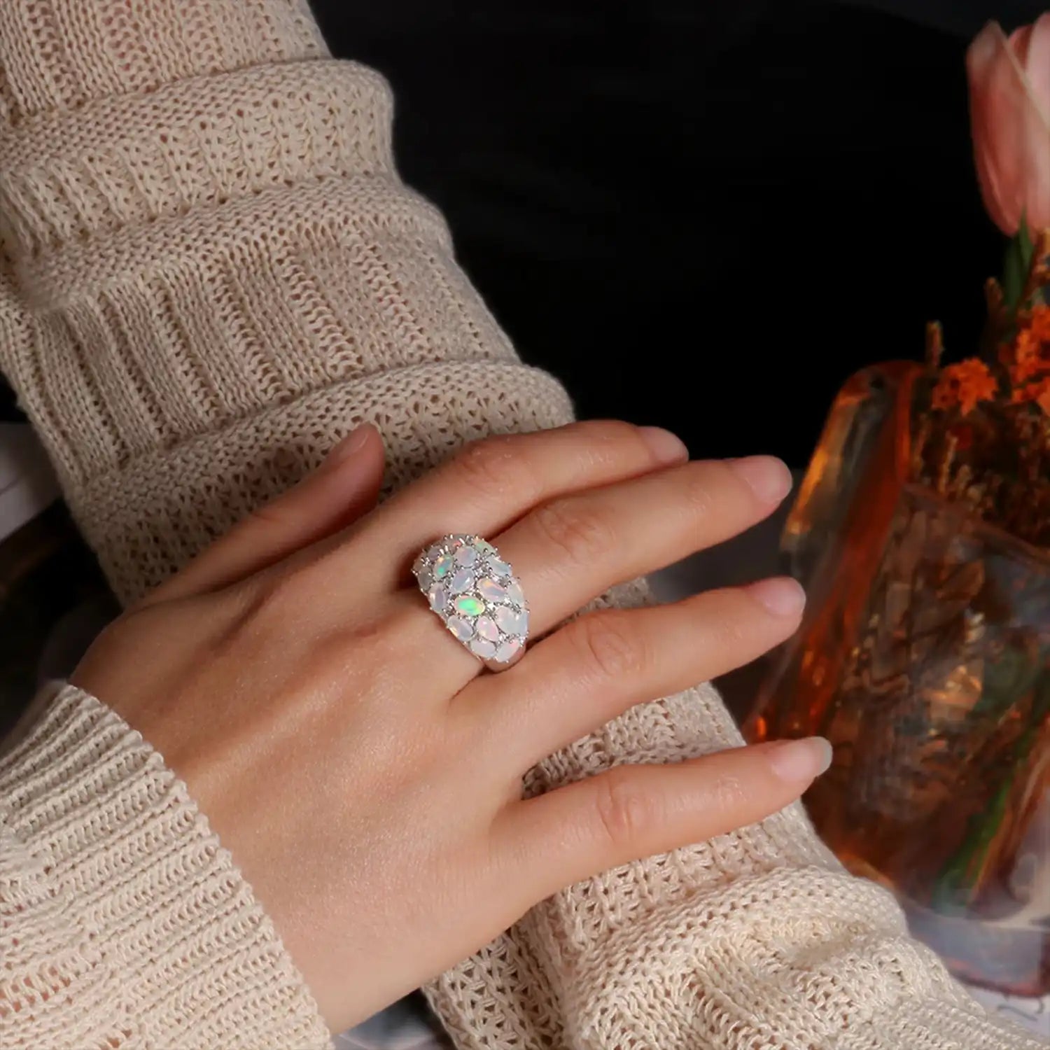 Luxury 4ct Ethiopian Opal Sterling Silver Ring