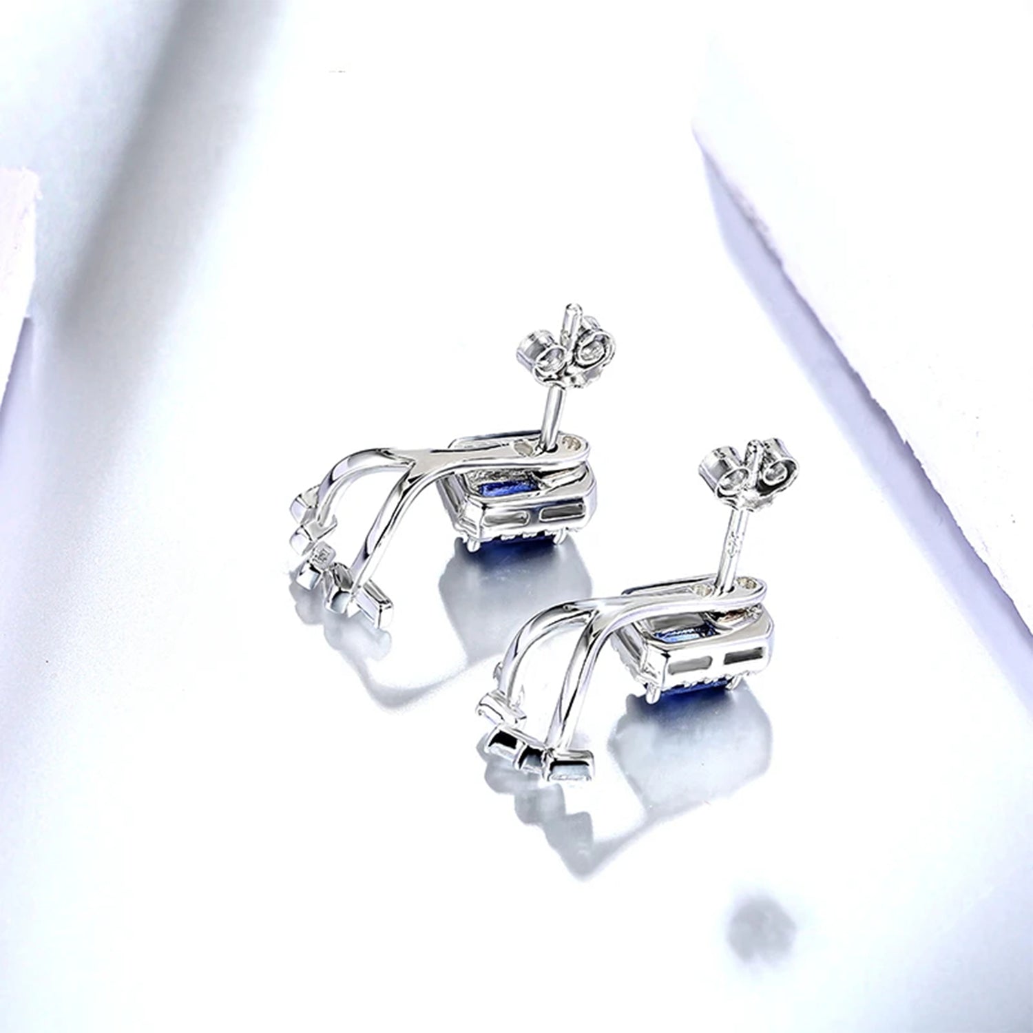 Blue Sapphire Geometric Stud Earrings