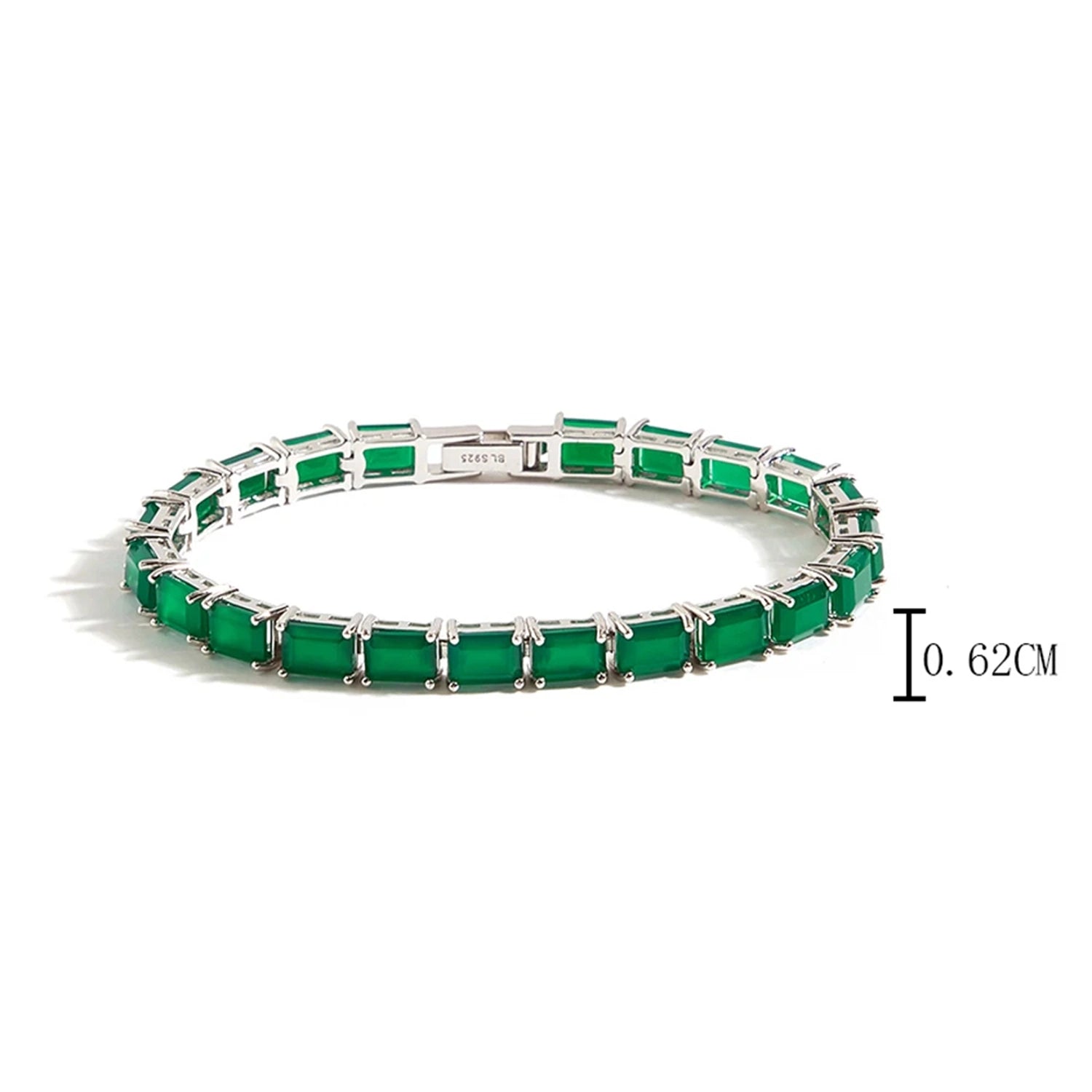 Green Agate Geometric Silver Bracelet