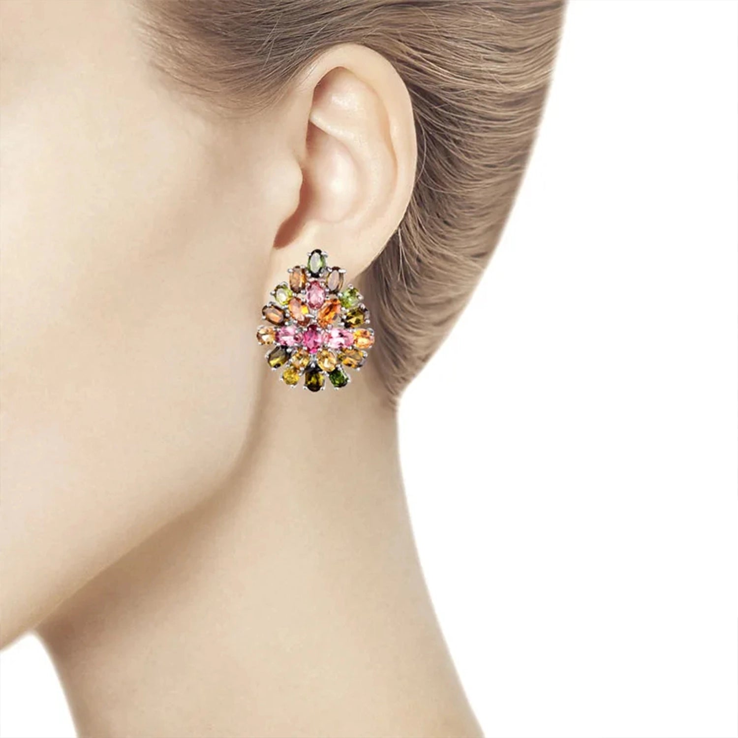 Tourmaline Flower Clasp Earrings