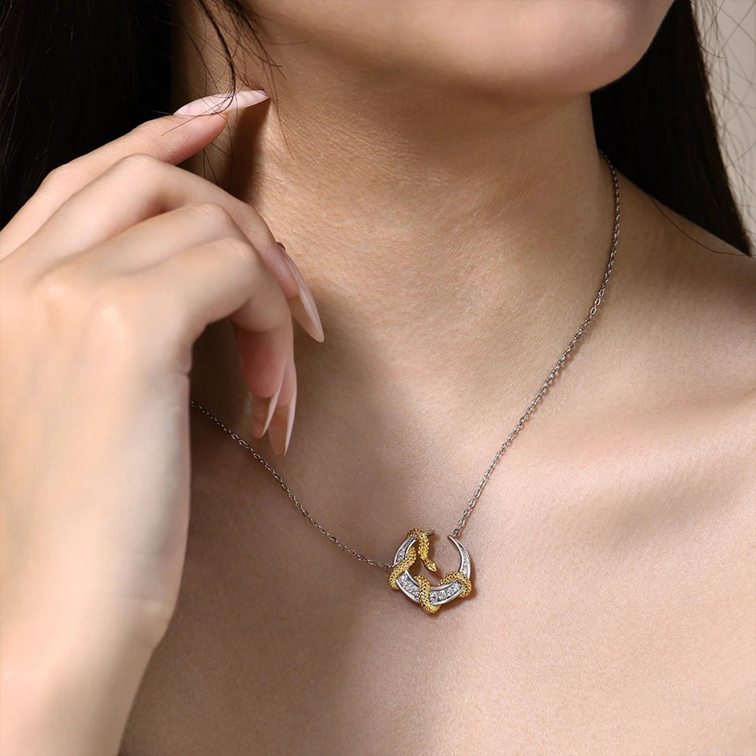 Memovra Moon & Snake Moissanite Necklace