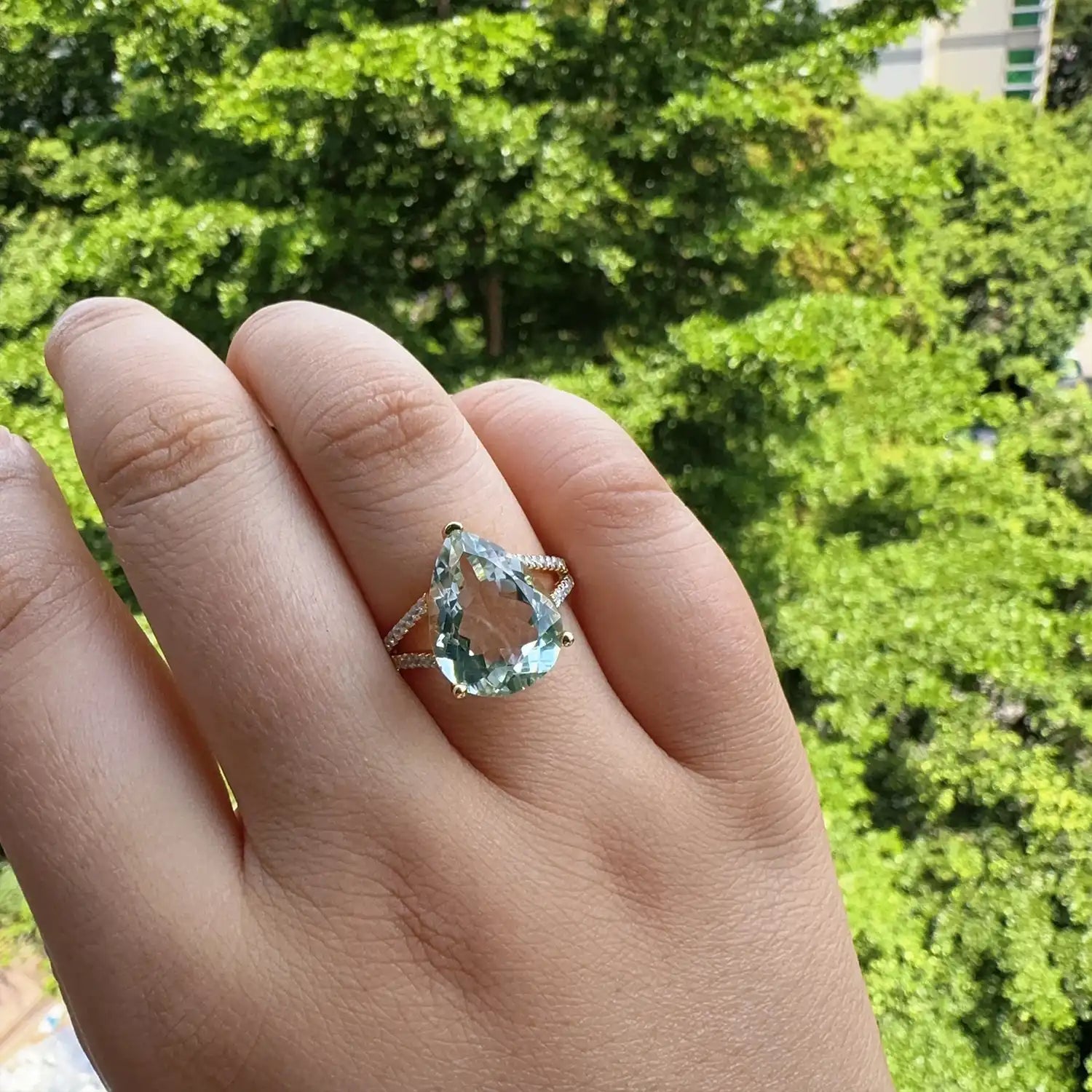 Big Natural Green Amethyst  Ring