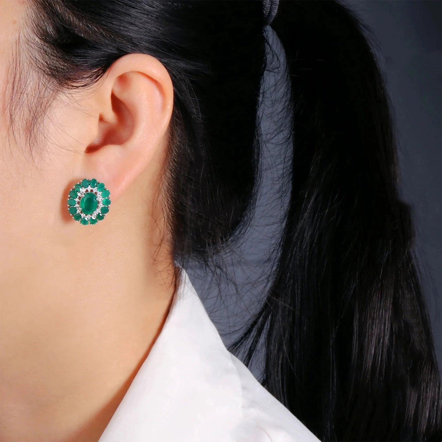 Green Agate Floral Clasp Earrings