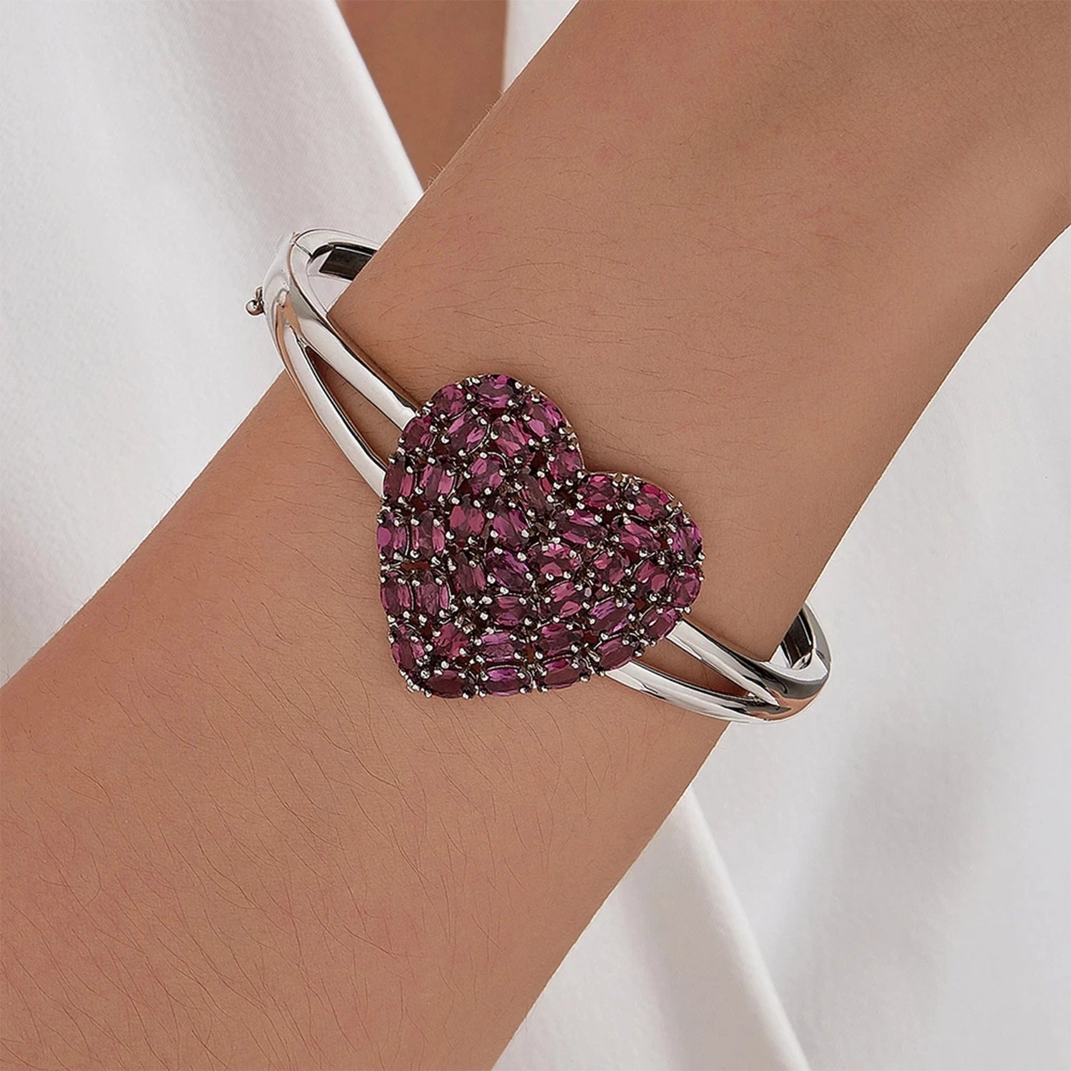 Garnet Heart Sterling Silver Bracelet