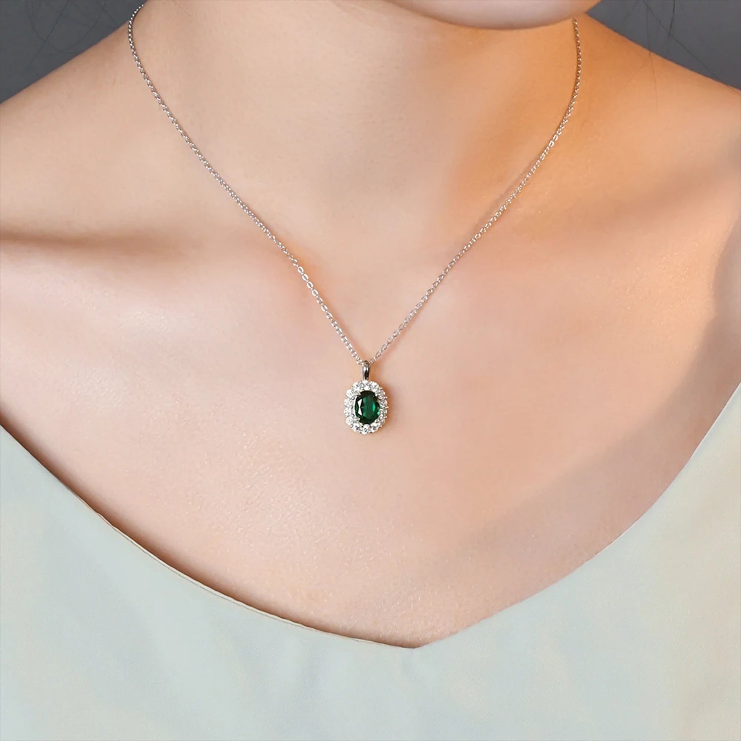 Celeste Moissanite & Emerald Pendant Necklace
