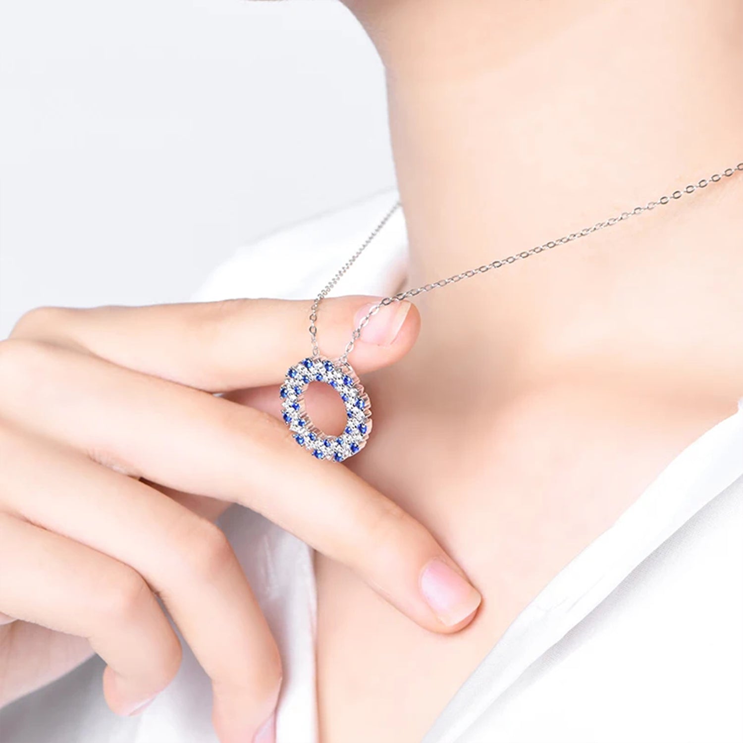 Halo Blue Sapphire Pendant Necklace